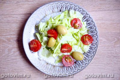 Салат с жареным тофу, оливками и помидорами черри, Шаг 06