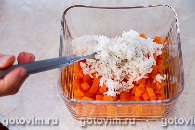 Слоеный салат с крабовым мясом VIČI, рисом и редисом, Шаг 05