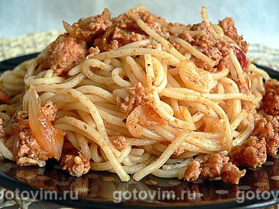 Спагетти с куриным фаршем. Фото-рецепт