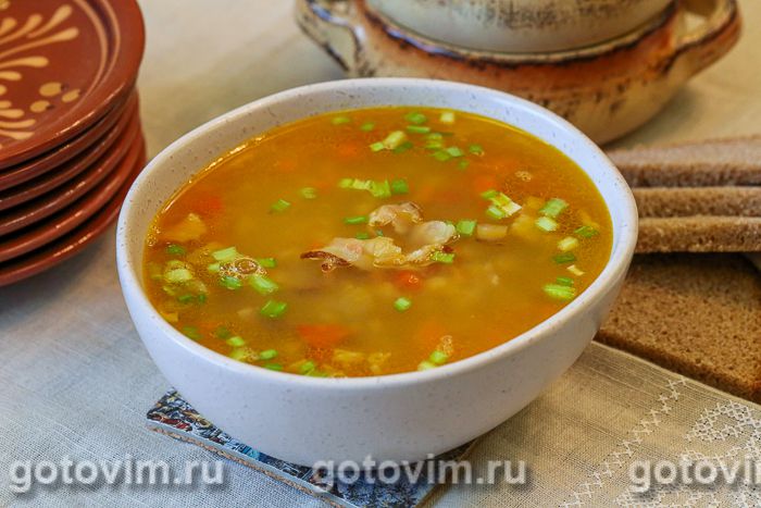 Суп из чечевицы и бекона. Фотография рецепта