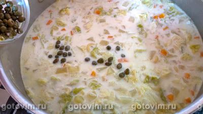 Турецкий сырный суп с макаронами, козьим сыром и каперсами, Шаг 07