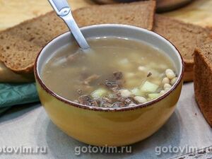 Суп из строчков с фасолью