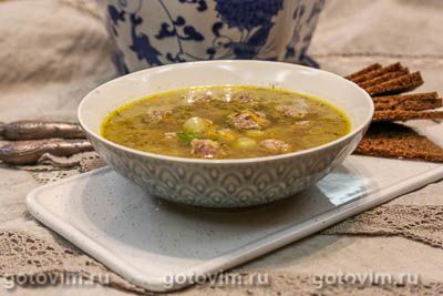Фотография рецепта Суп с фрикадельками и грибным порошком