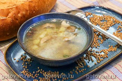 Фотография рецепта Суп из свиных ребрышек с гречкой и грибами