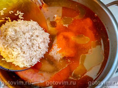 Канжа - португальский куриный суп с рисом и колбасой чоризо, Шаг 06