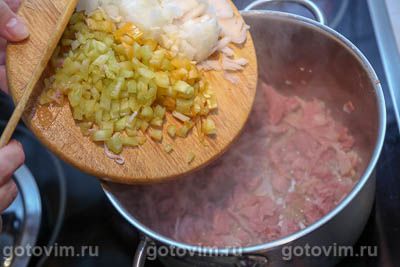 Гороховый суп с кукурузой, беконом и копченой индейкой, Шаг 05