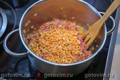 Гороховый суп с кукурузой, беконом и копченой индейкой, Шаг 07