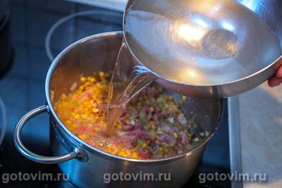 Гороховый суп с кукурузой, беконом и копченой индейкой, Шаг 08