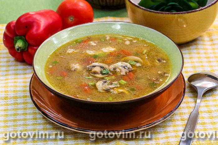 Гречневый суп с курицей и грибами. Фотография рецепта