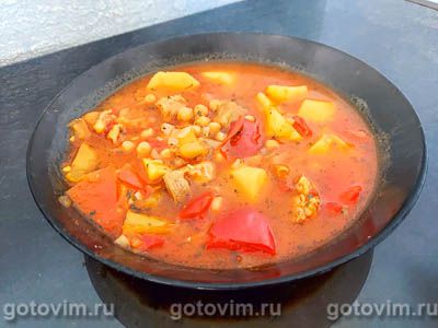 Фотография рецепта Суп из нута, мяса и овощей в казане 