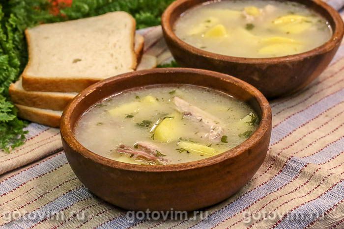 Осетинский белый суп из курицы с мучной болтушкой (Лывжа или лывза). Фотография рецепта