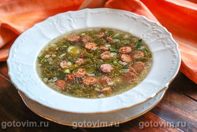 Суп щавелевый с копчеными колбасками. Фото-рецепт