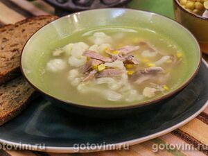 Суп из цесарки с молодой кукурузой и цве