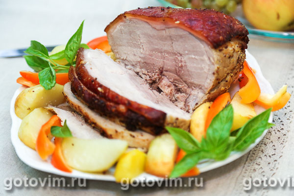 Свинина, запеченная с зерновой горчицей. Фотография рецепта
