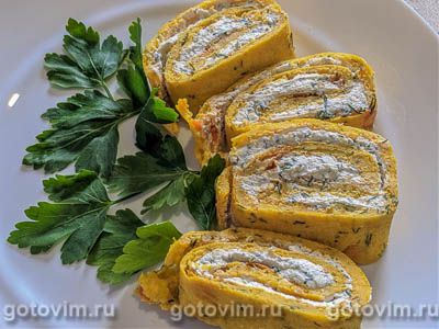 Тыквенный рулет с творожной начинкой 