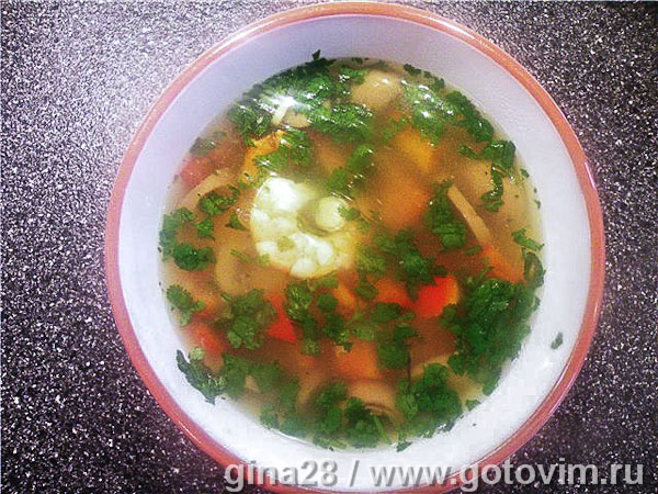 Тайский суп Том Ям Ганг . Фотография рецепта