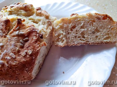 Фотография рецепта Творожный хлеб с семечками (без дрожжей)