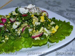 Весенний яичный салат с редиской и зелен
