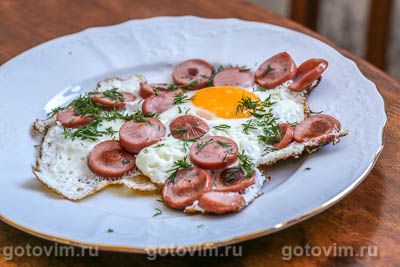 Яичница с сосисками. Фото-рецепт