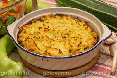 Фотография рецепта Картофельная запеканка с лисичками и беконом