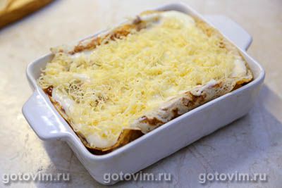 Лазанья из блинов с мясным фаршем и сырным соусом бешамель, Шаг 12