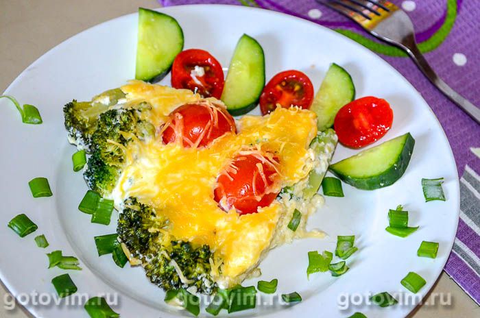 Запеканка из брокколи с сыром и помидорами. Фотография рецепта