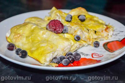 Запеканка из лаваша с творогом и сгущенкой в сметанной заливке 